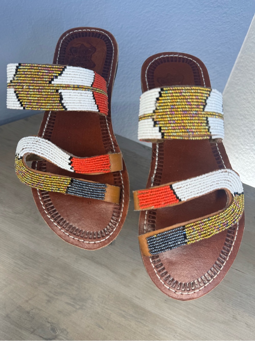 Handmade Kenyan Beaded Leather Sandals EU 39 Women’s 8.5 Artisan